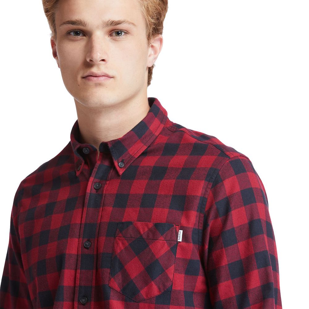 Timberland Πουκαμισα Ανδρικα Κοκκινα/Μαυρα - Nashua River Long-Sleeve Flannel Check - Greece 3816049